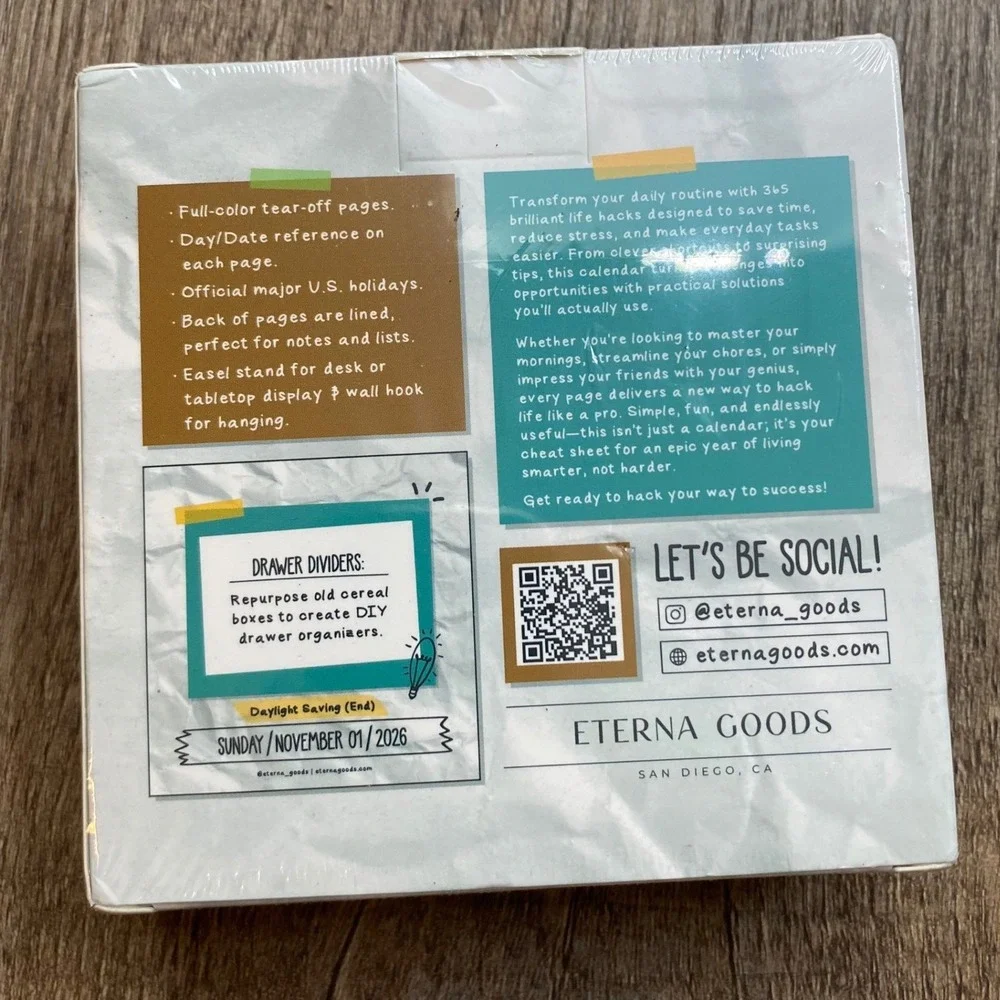 Eterna‎ Goods Daily Life Hacks 2026 Day-to-Day Desk Calendar Tear-Off New Sealed